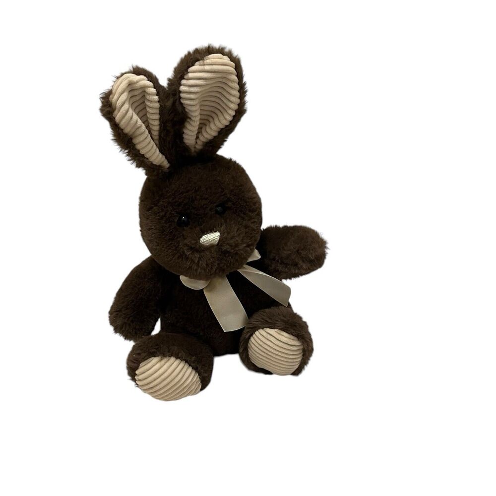 Hugfun Bunny Rabbit 12" Plush Brown with Ribbed Ears & Feet Stuffed Easter